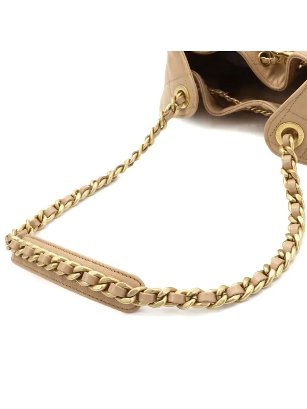Chanel 25 Small Shoulder Bag Caviar Leather Beige Gold